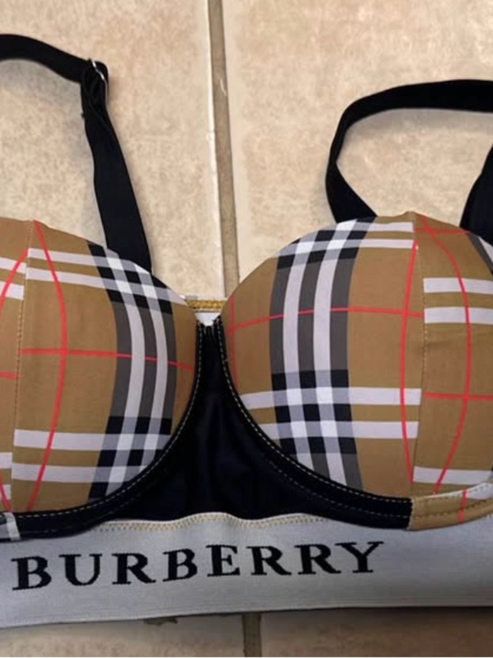 Burberry Beige Plaid Underwire Bra - Beige Plaid / Sports Bra